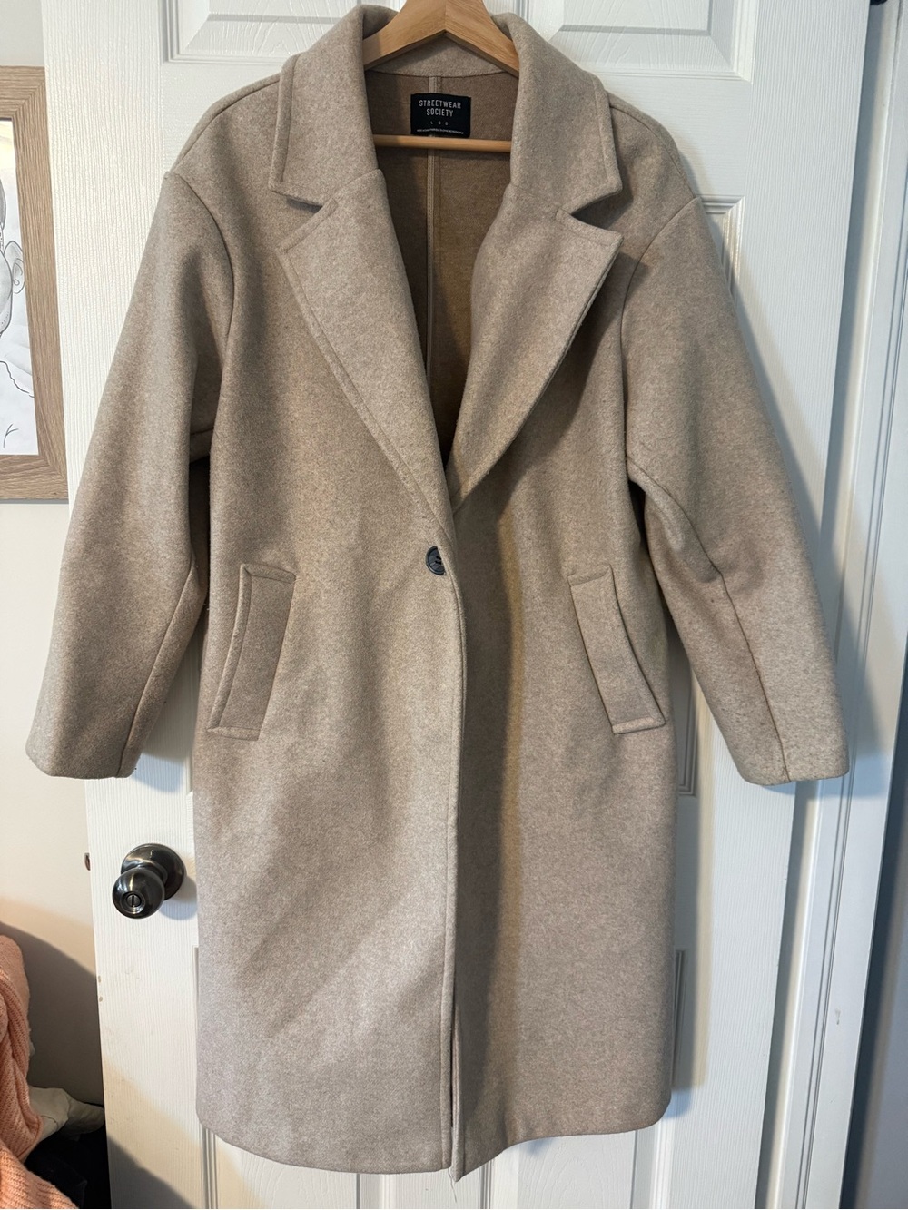 Streetwear Society Taupe Single-Button Wool Trench Coat